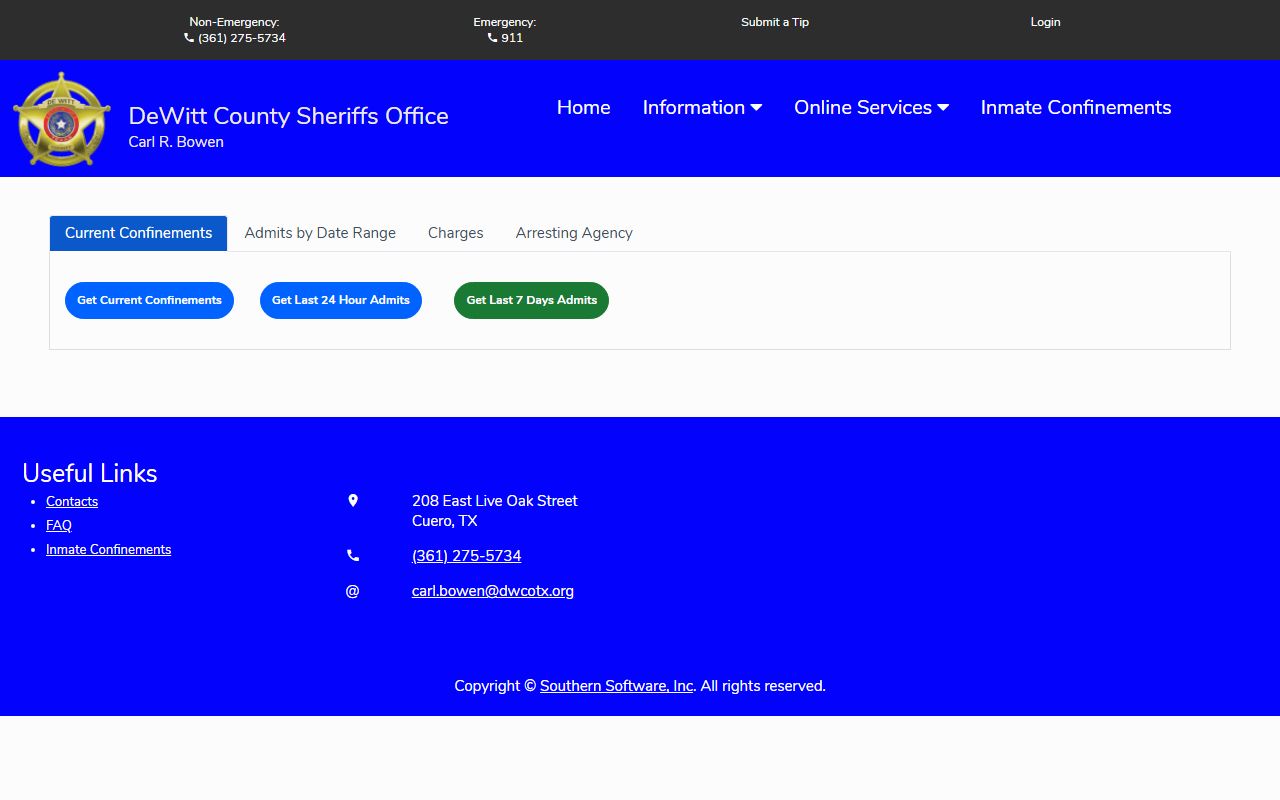 DeWitt County Jail roster search in Citizen Connect for inmate confinements