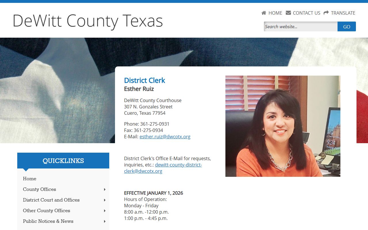 DeWitt County court records after arrest district clerk page