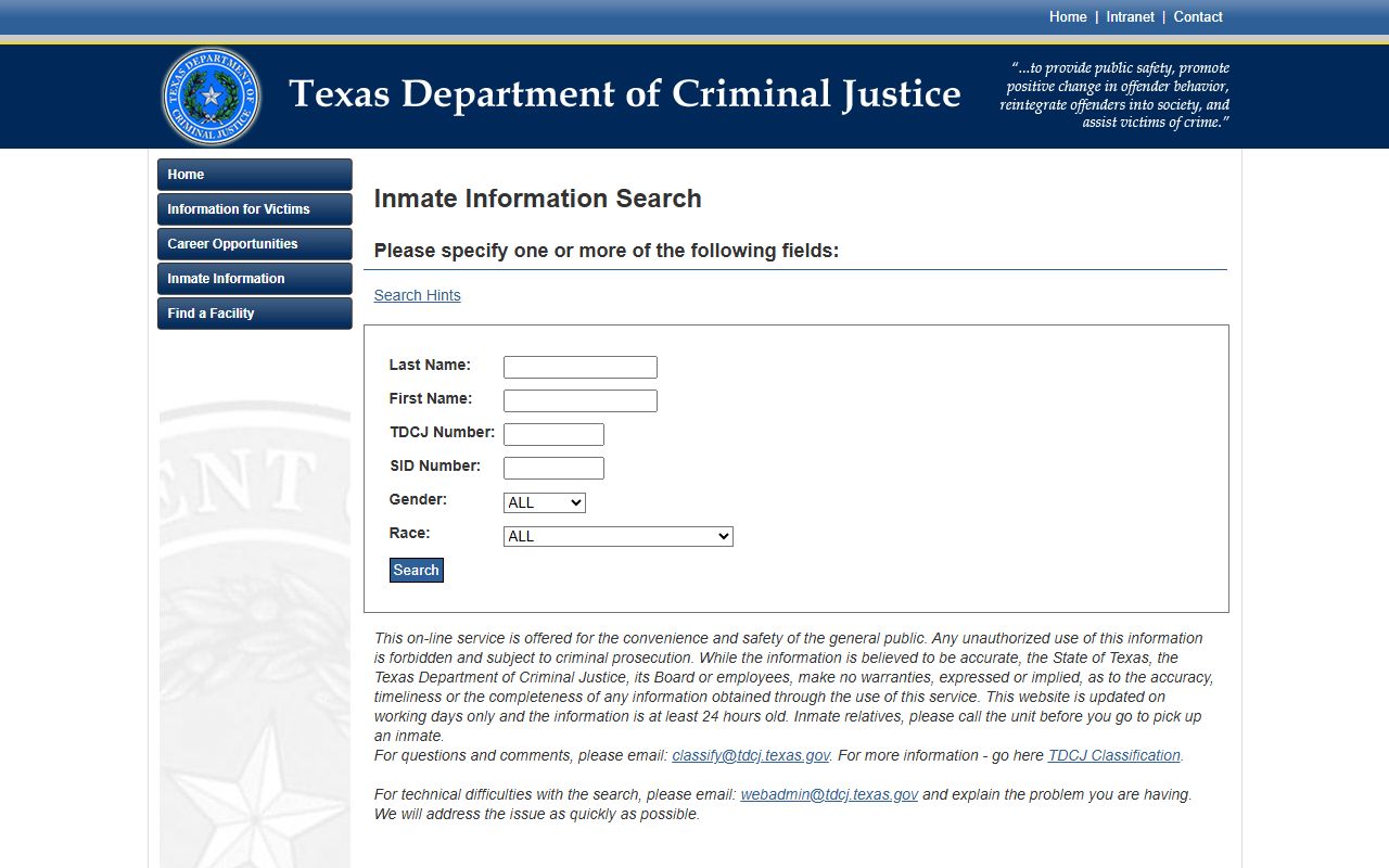 TDCJ inmate search form for Clarence N. Stevenson Unit inmate lookup