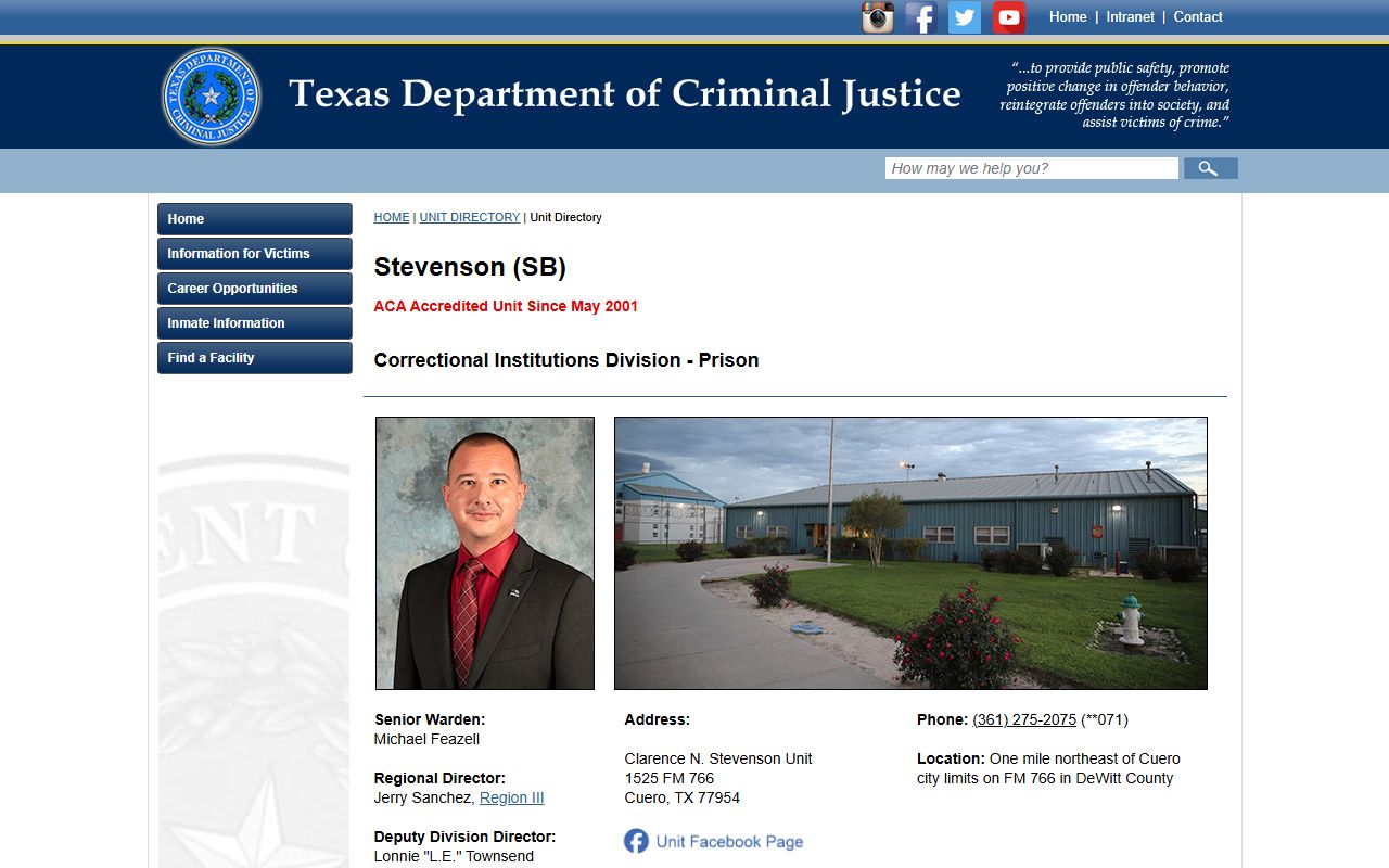 Clarence N. Stevenson Unit TDCJ facility directory for inmate lookup